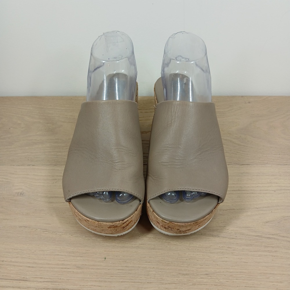 Sorel Joanie II Slide Sandals Women's 8 Taupe Leather Cork Wedge Platform - Picture 8 of 12